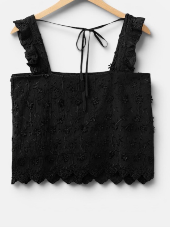 Lulus Tops - NWT Lulus Cutest Weekend Black 3D Floral Embroidered Tie-Back Tank Top Sz. S